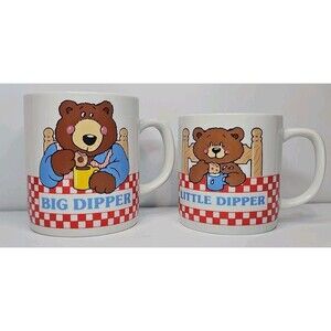 Vintage Avon Mug Set Pair Father Son Grandpa Boy Bear Big Little Dipper